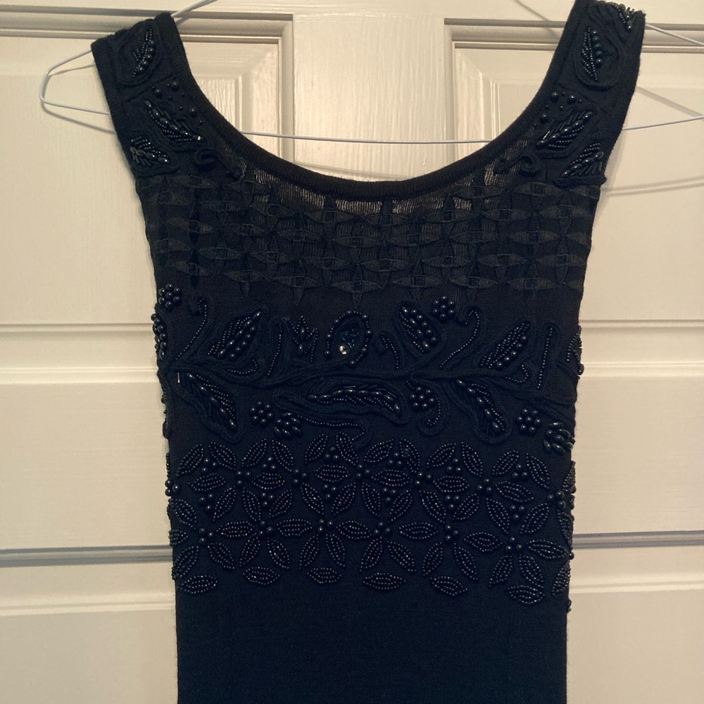 Carole Little long black cocktail dress with beaded bodice